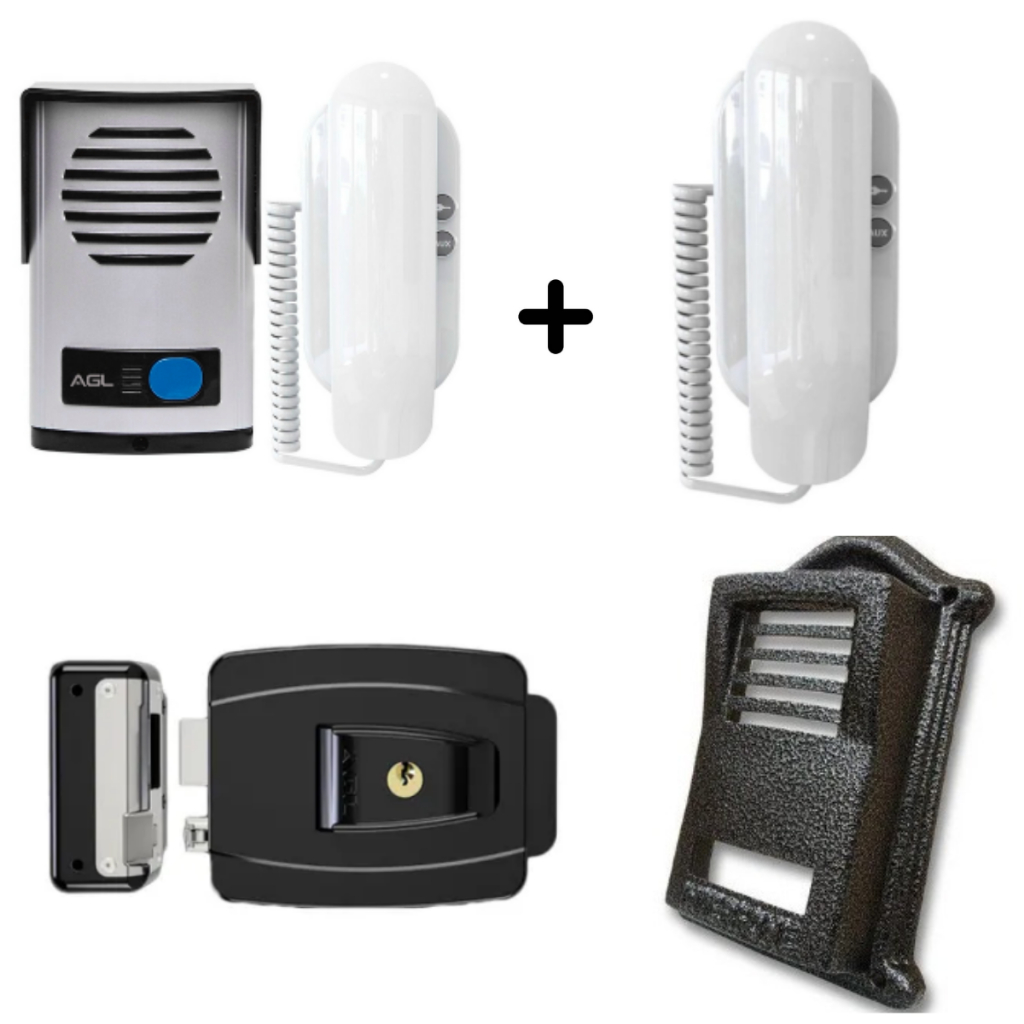 Kit Fechadura Elétrica Agl Chave Simples + Interfone Porteiro Eletrônico P10s + 1/s100 + Protetor