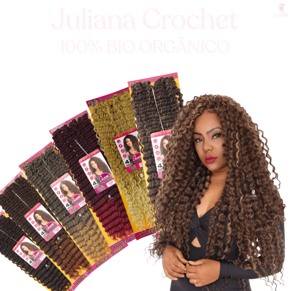 Kit 5 Apliques De Fibra Cacheada 100% Organico Premium - Juliana Crochet - Identico Ao Humano