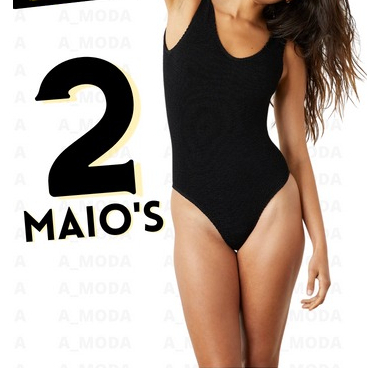 kit 2 Body Praia Maiô Cavado Na Lateral Costa Preto sem Bojo Sem Fecho