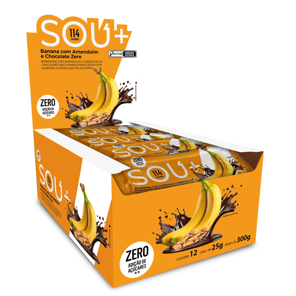 Banana Com Chocolate Amendoim Zero Sou Mais Display 12 Und em Oferta na Shopee