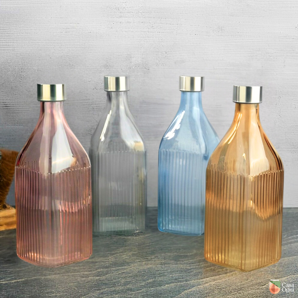 Garrafa Quadrada de Vidro Canelado para Água Suco 1 Litro Colorida Scotch Filete Tampa Inox em Oferta na Shopee