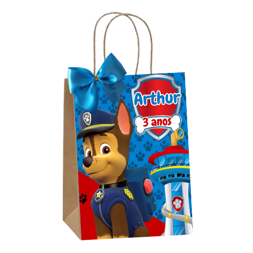 Sacolinhas Kraft Personalizadas Tema Patulha Canina Chase Festa de Aniversário Doces Balas Lembrancinhas Acompanha Laço em Oferta na Shopee