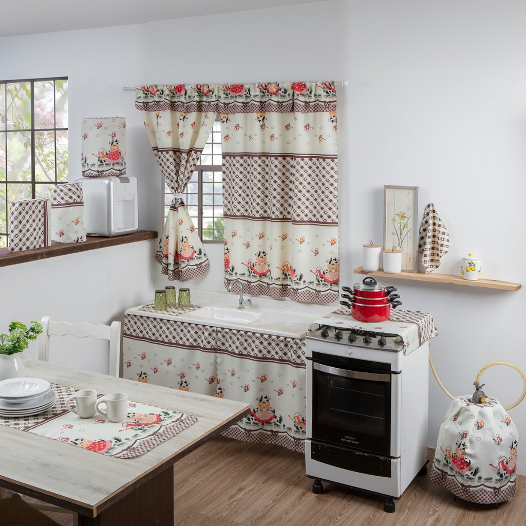 Kit Jogo De Cozinha Completo 10 Peças Estampado Com Caminho Mesa