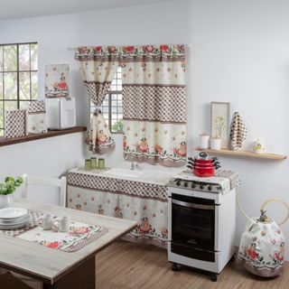 Kit Jogo De Cozinha Completo 10 Peças Estampado Com Caminho Mesa em Oferta na Shopee