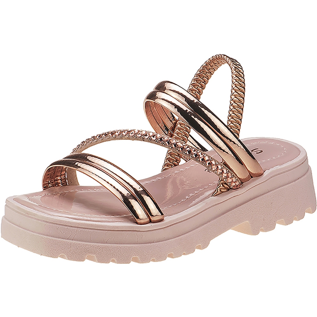 Sandália Feminina Stilo Rosê  Flatform Tratorada Tiras Confortável-8240