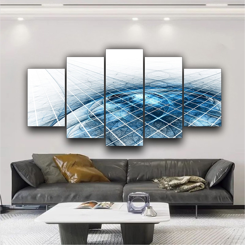 Quadro Decorativo Abstrato Futurista Informática Tecnologia 5 PEÇAS