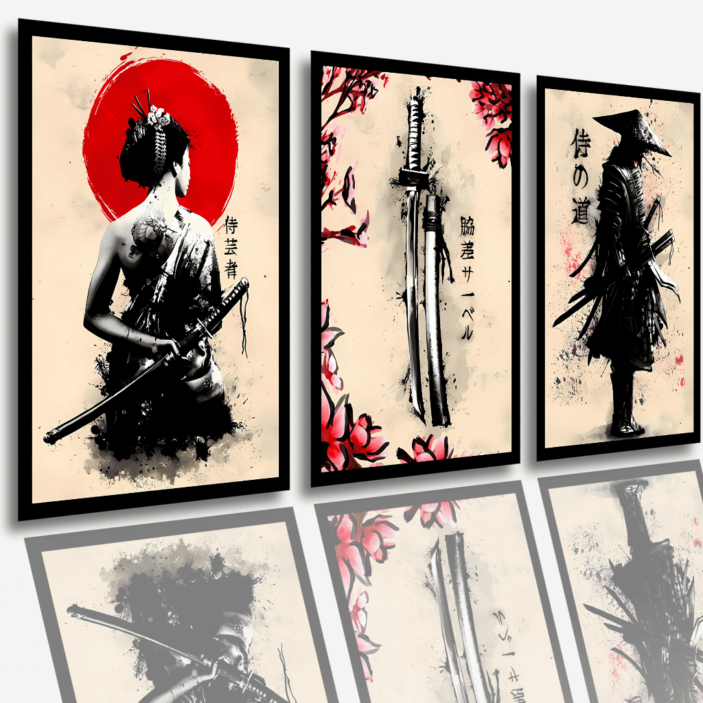 Quadros Decorativos Grande Samurai Oriental Japonês Sala Quarto
