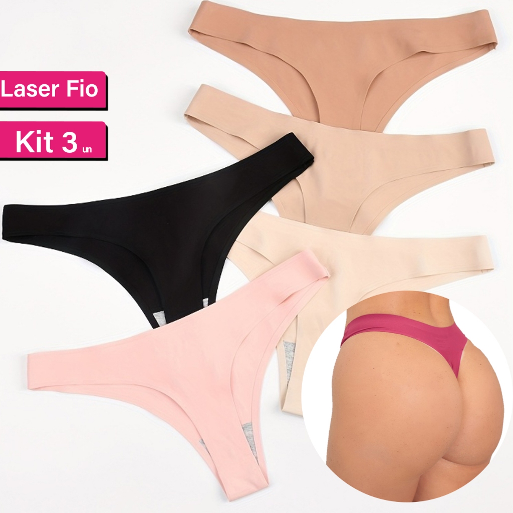 Kit 3 Calcinha Sem Costura Fio Dental Tanga Laser Não Marca Confortável