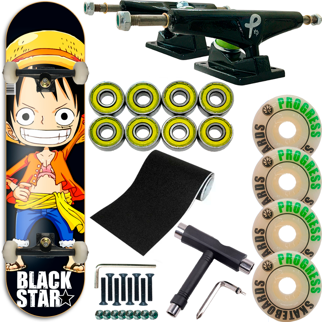 Skate Profissional Montado Black Star + Chave Manutenção aguenta 100kg em Oferta na Shopee
