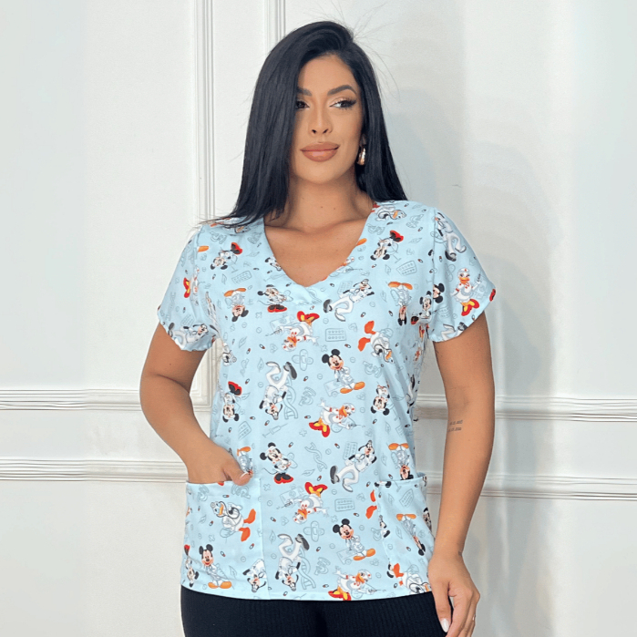 Scrubs Bata Estampada Área da Saúde - Turma Do Mickey em Oferta na Shopee
