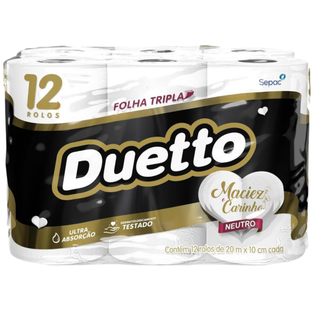 Kit com 2 Pacotes de Papel Higiênico Duetto Neutro Folha Tripla com 12 rolos em Oferta na Shopee