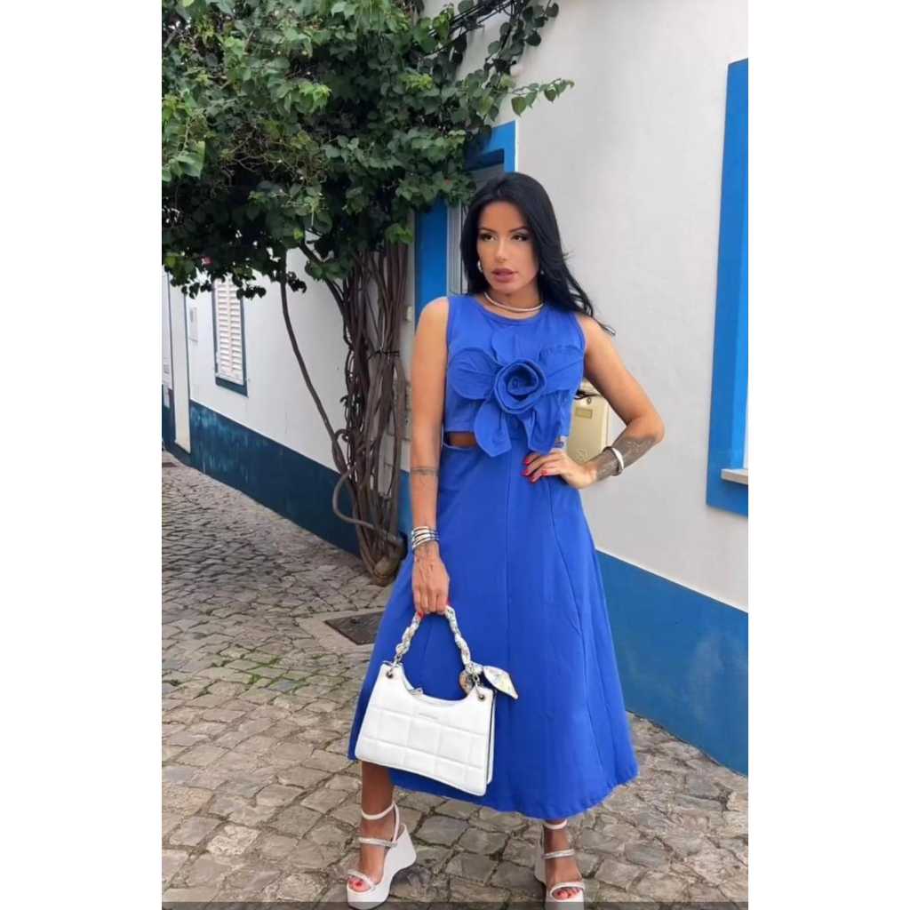 Vestido inspiração Farm, vestido midi, vestido verão, vestido flor, vestido com abertura