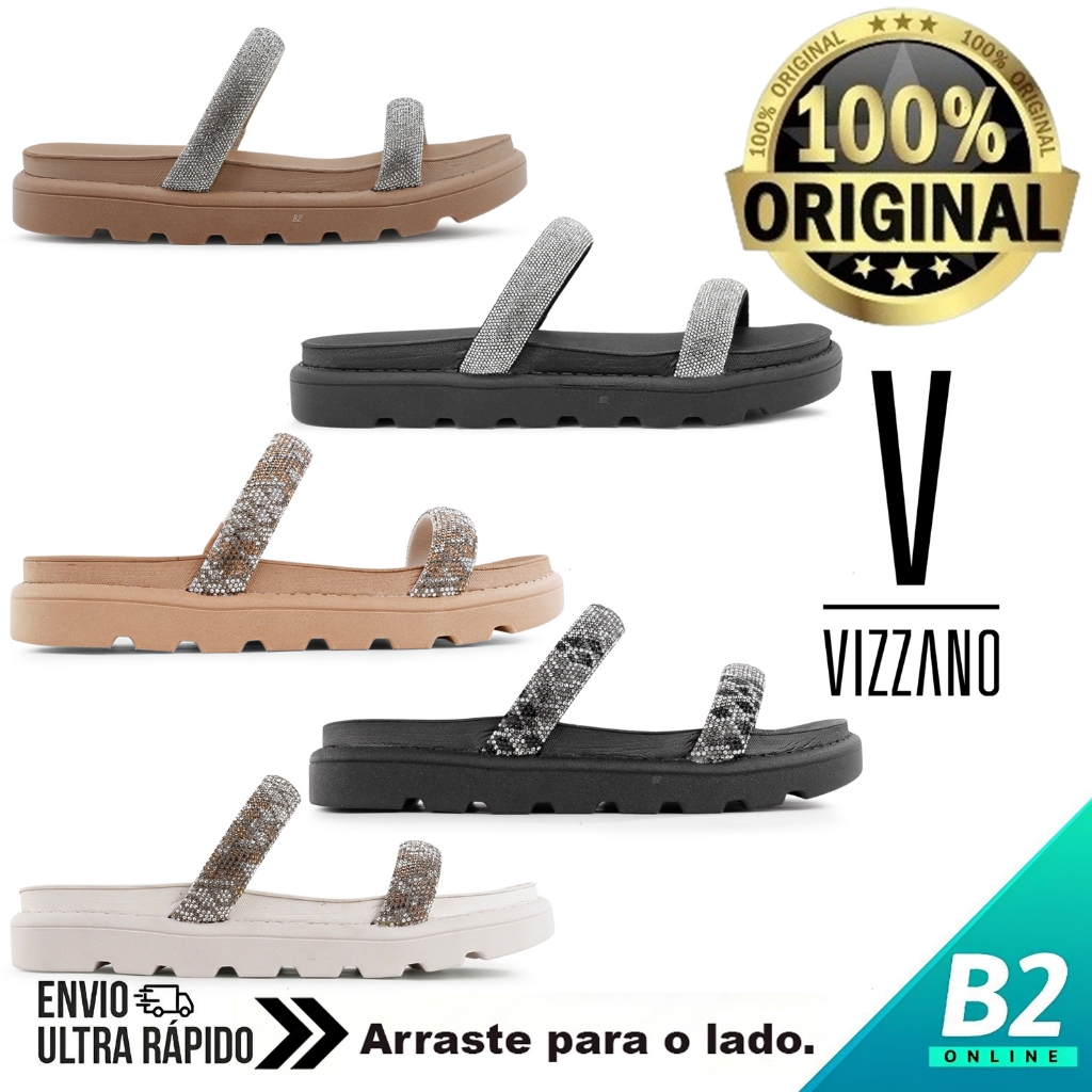Sandália Papete Vizzano Tira Pronta Strass Feminina Original Com Nota Fiscal e Garantia em Oferta na Shopee