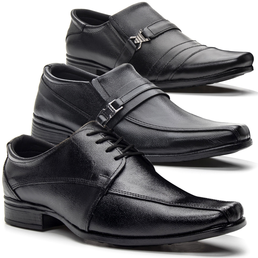 Kit 3 Pares Sapatos Social Em Couro Legítimo Casual Clássico Oxford Derby Mocassim Moderno Conforto