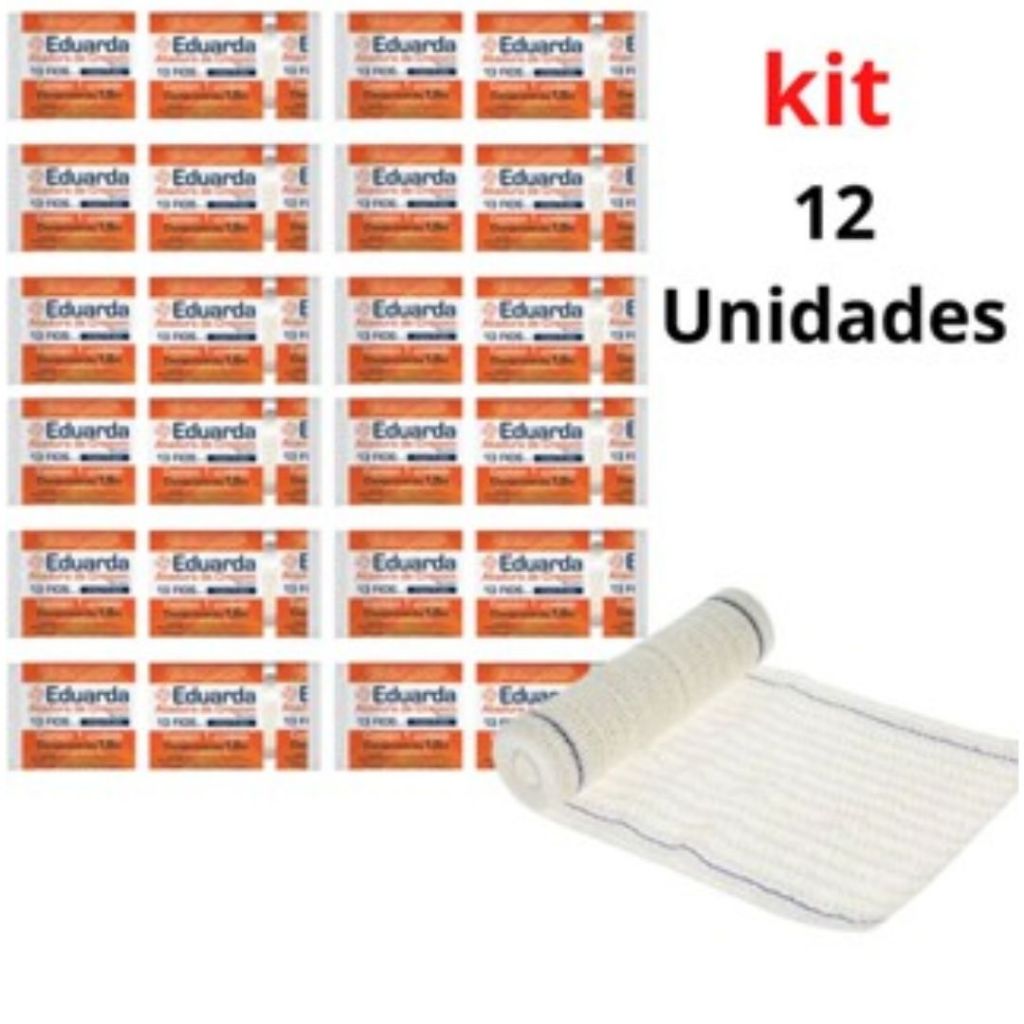 Kit 12un Faixa Curativo Atadura Crepom Crepe 13 Fios Sem Desfiamento Eduarda 1,8m Elástica Fixação De Curativos