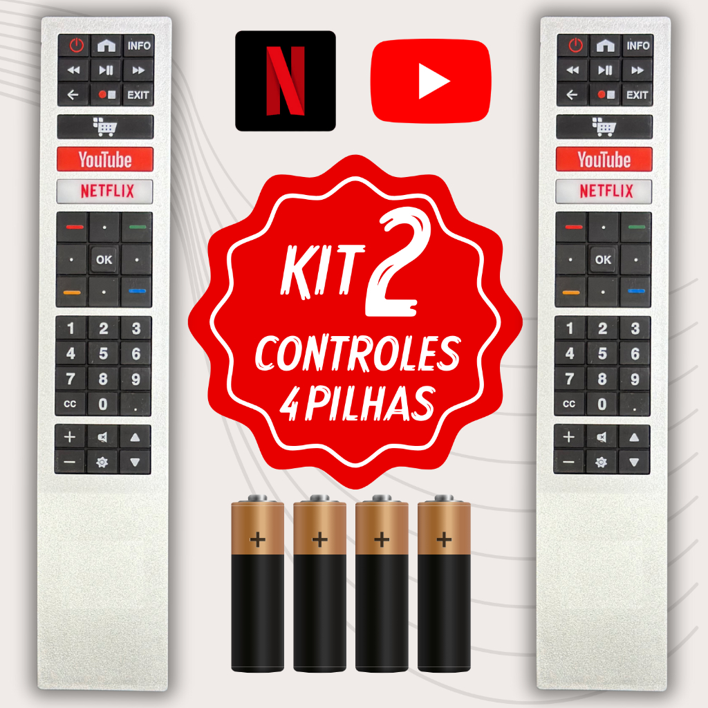 Kit Controle Remoto TV LED AOC Smart 4K Netflix / YouTube Rc4183901/ 32S529578G/ 43S529578G/ 50U629578G/ 55U629578G em Oferta na Shopee