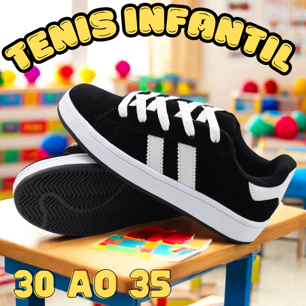 Tênis campus Infantil Escolar Camurça – Super Macio e Antiderrapante, Queima de Estoque! 0...