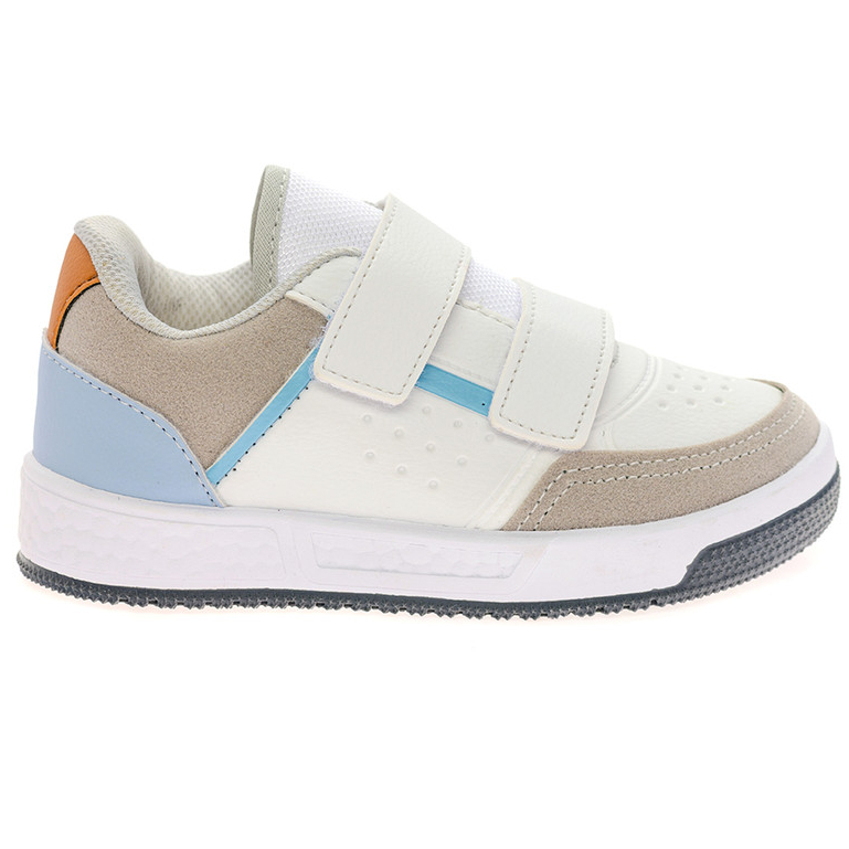 Tênis Street Casual Infantil Masculino Fechamento Fitas Aderentes Duplo Branco/Cinza/Azul