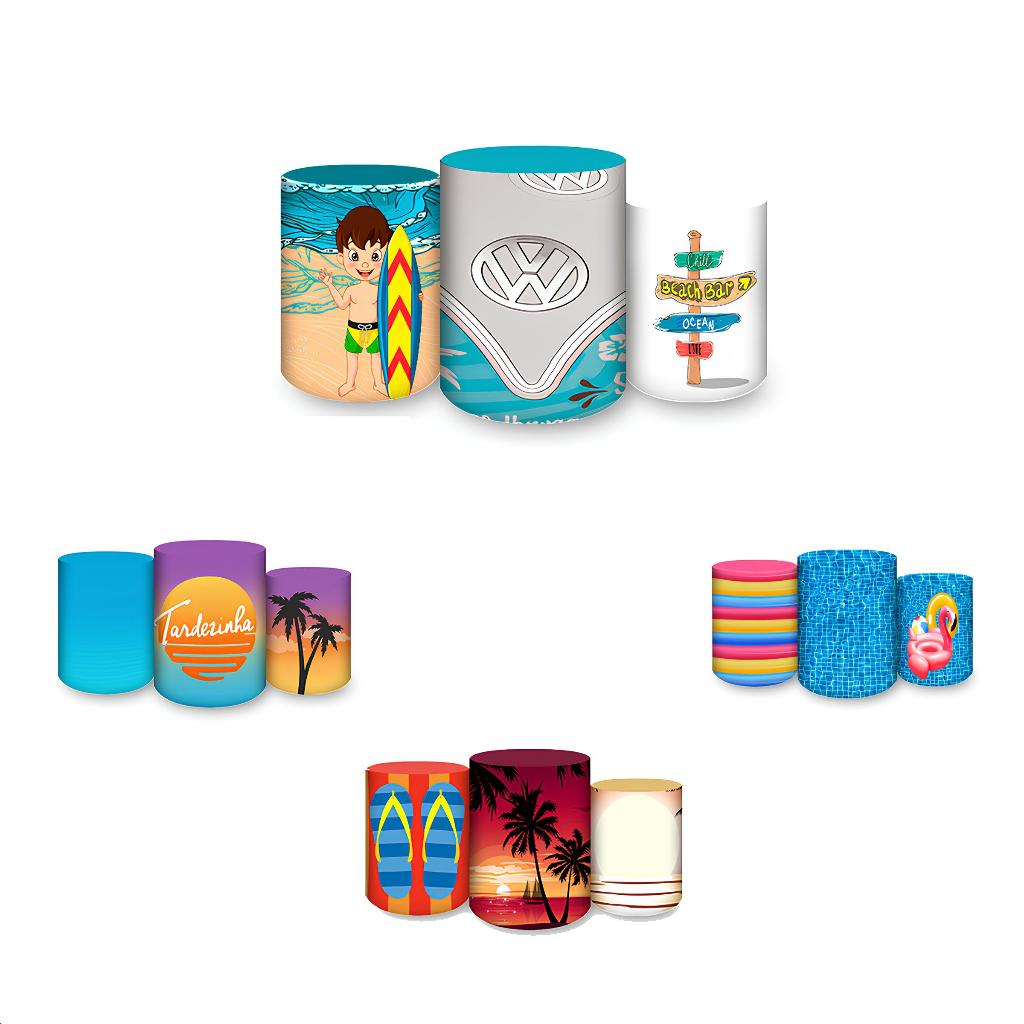 Kit Capas Sublimadas Trio Cilindros Para Festa Tema Curtindo O Verão E Tardezinha Vários Modelos em Oferta na Shopee