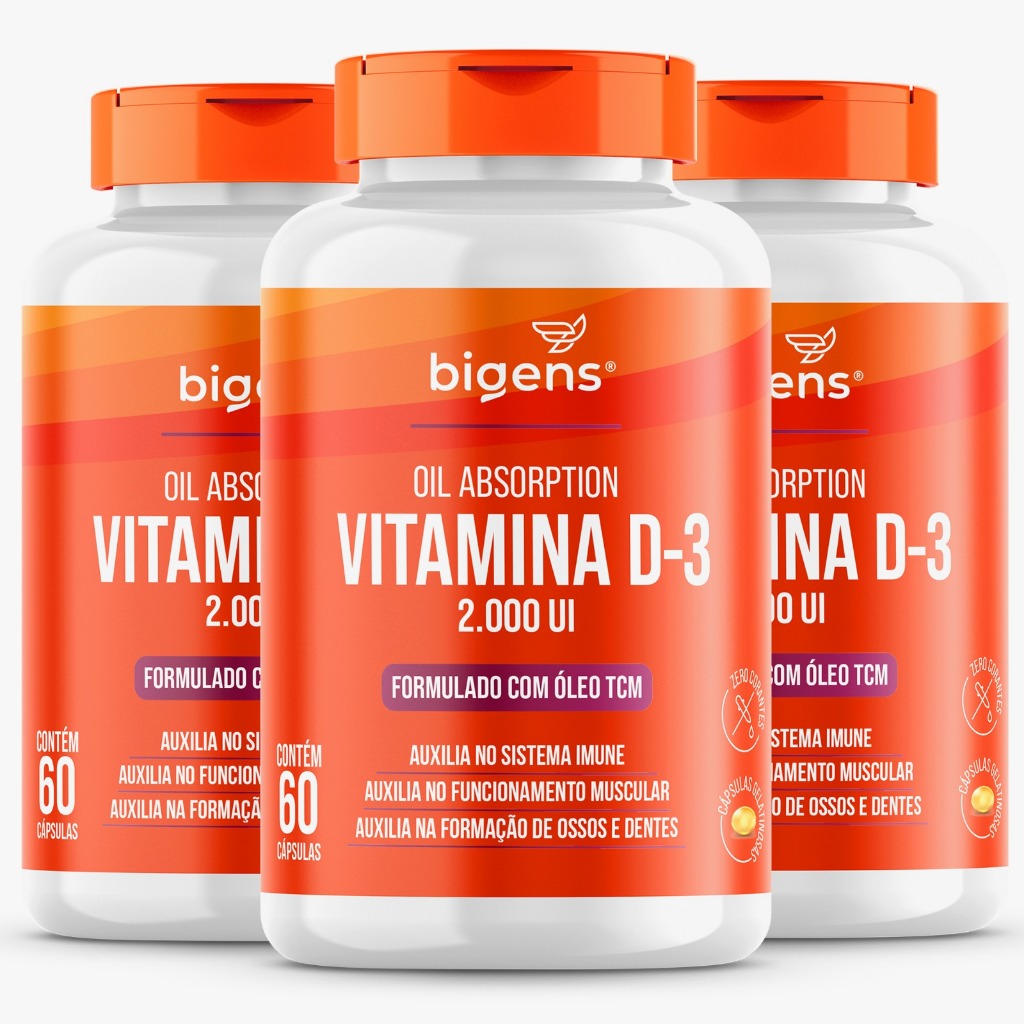 BIGENS KIT 3X ULTRA VITAMINA D3 2000UI 60 CÁPSULAS GEL COM TCM (MCT) BIOGENS