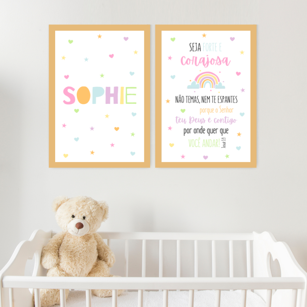 Kit 2 Quadros Decorativos 20x30 Infantil Personalizado Nome Bebê Para Quarto Ou Porta Maternidade Color