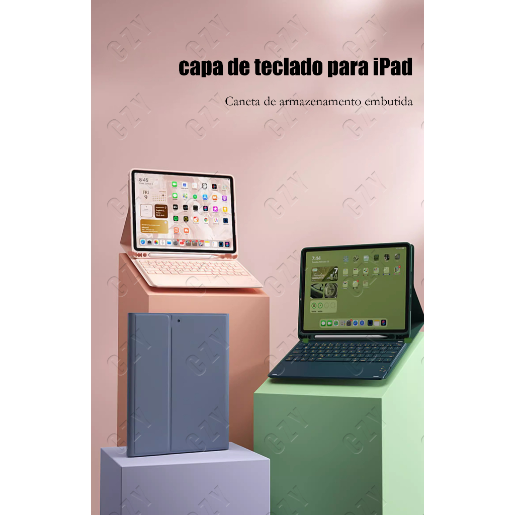 ATALHOBR Capa Com Teclado Bluetooth e Suporte d para IPad 10 11 12 de 10,9 polegadas 2022 2024