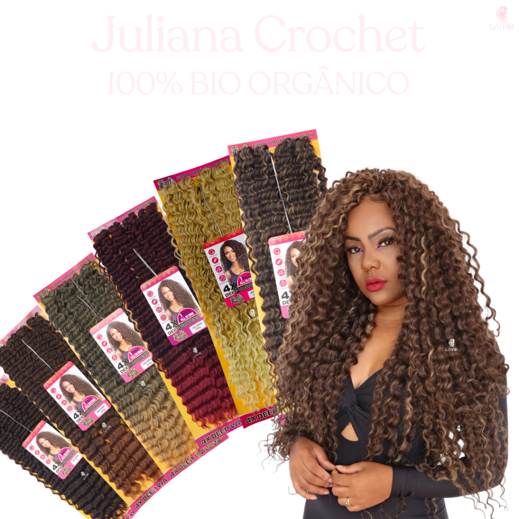 Kit 5 Apliques Fibra Cacheada Orgânico Premium - Juliana Crochet - Identico Ao Humano