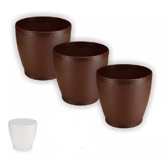 Cachepos Rattan  Kit 3 Unidades Vaso Azaleia Orquidea E Decoraçao14cm De Altura
