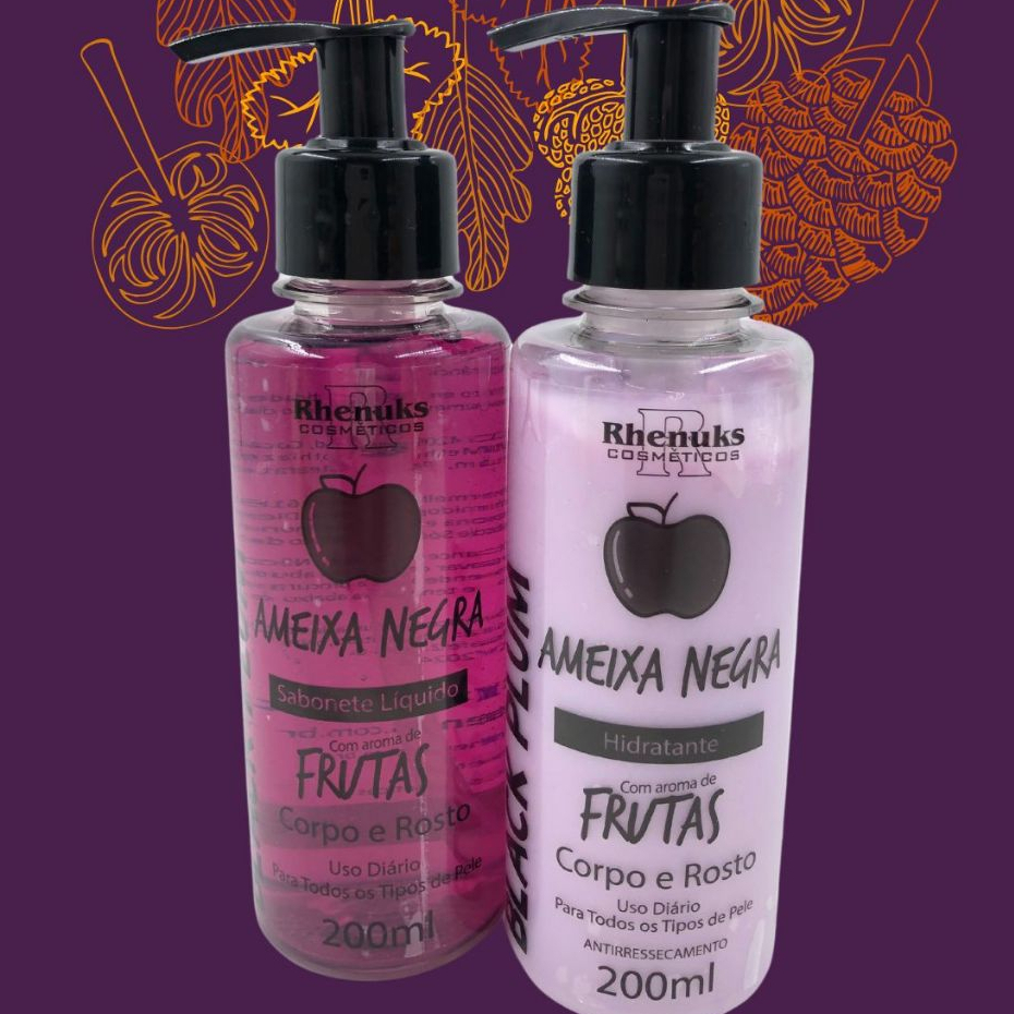 Sabonete Líquido e Creme  Hidratante Ameixa Negra Corpo e Rosto Rhenuks 200 ml