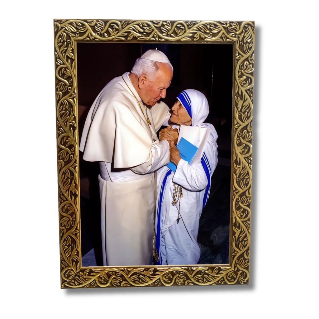 Quadro Decorativo Papa e Madre Teresa de Calcutá Moldura em Resina com Vidro