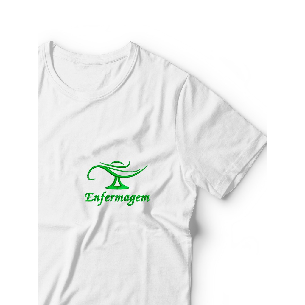 Camisa Enfermagem Bordada Mod 2 Logo Enfermeira Faculdade Enfermagem Símbolo Malha Confort T-shirt Camiseta