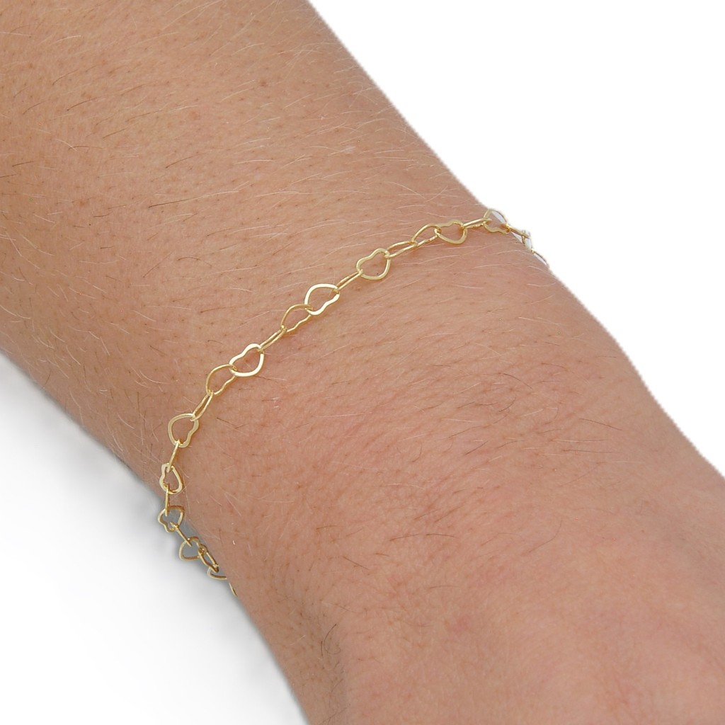 Pulseira Feminina Banhada a Ouro 18k Corrente Coração Delicada Dourada Semi Joia