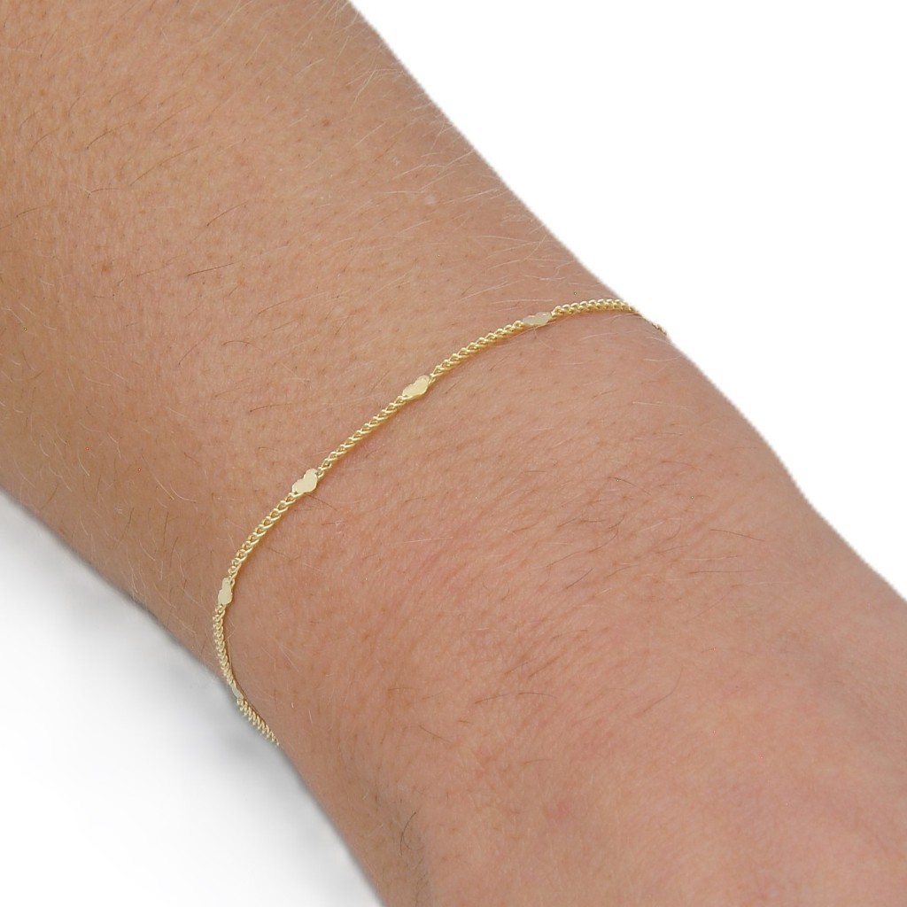 Pulseira Feminina Banhada Ouro 18k Detalhe Coração Delicada Dourada Semi Joia