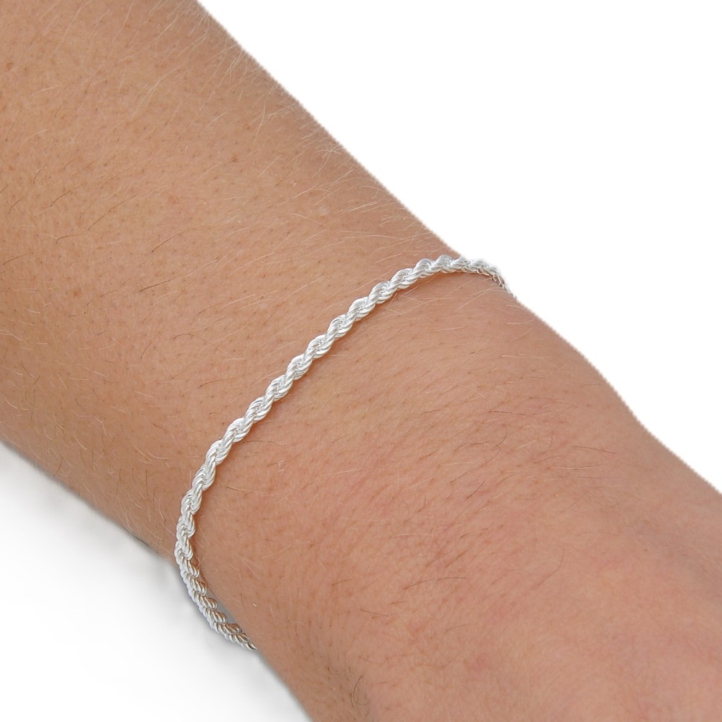 Pulseira Feminina Cordão Baiano Banhada Prata 925 C/ Garantia Prateada Semi Joia