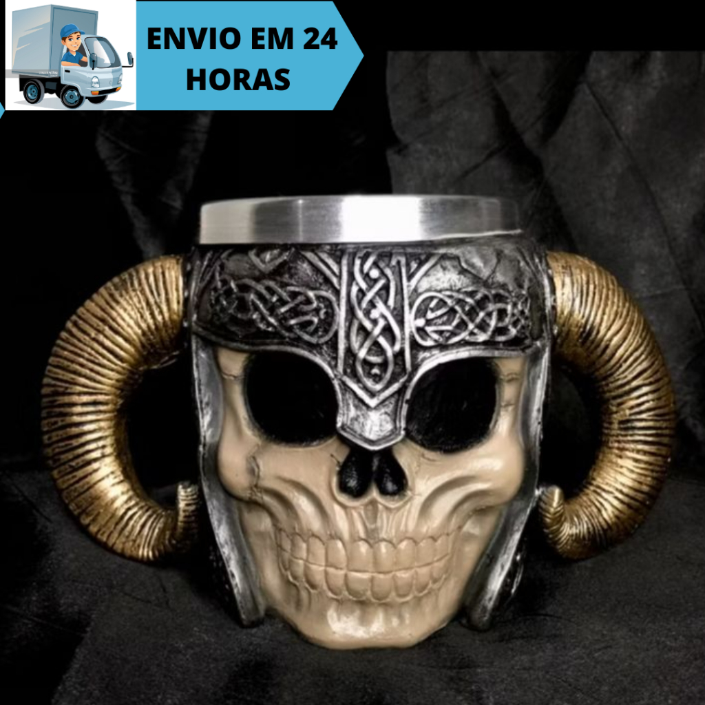 Caneca/Copo Caveira com Chifres - Vikings Resina 3D