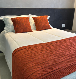 Kit Manta Peseira de Tricot + Capas de Almofada para Cama e Sofá Cama Casal Queen King Decoração RA em Oferta na Shopee