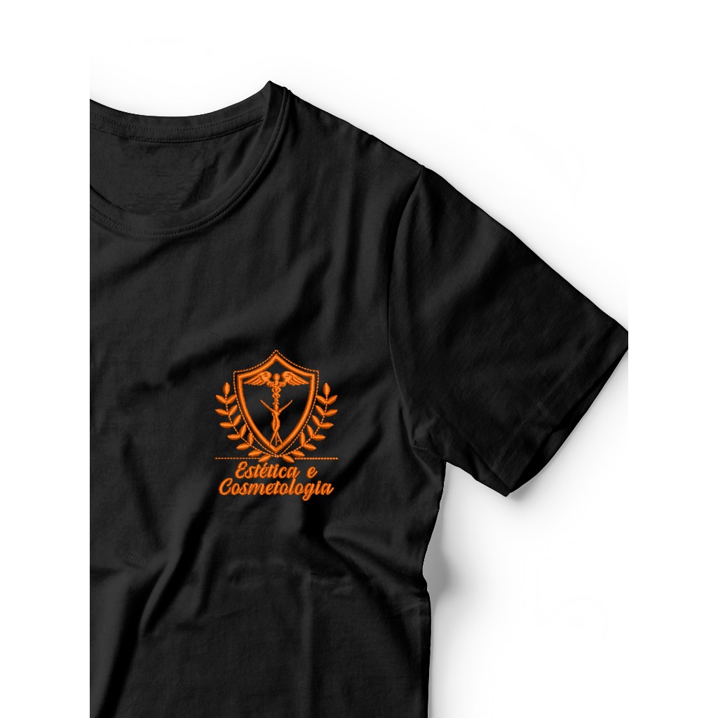 Camisa Estética e Cosmetologia Bordada Curso Malha PV Antipilling T-shirt Camiseta