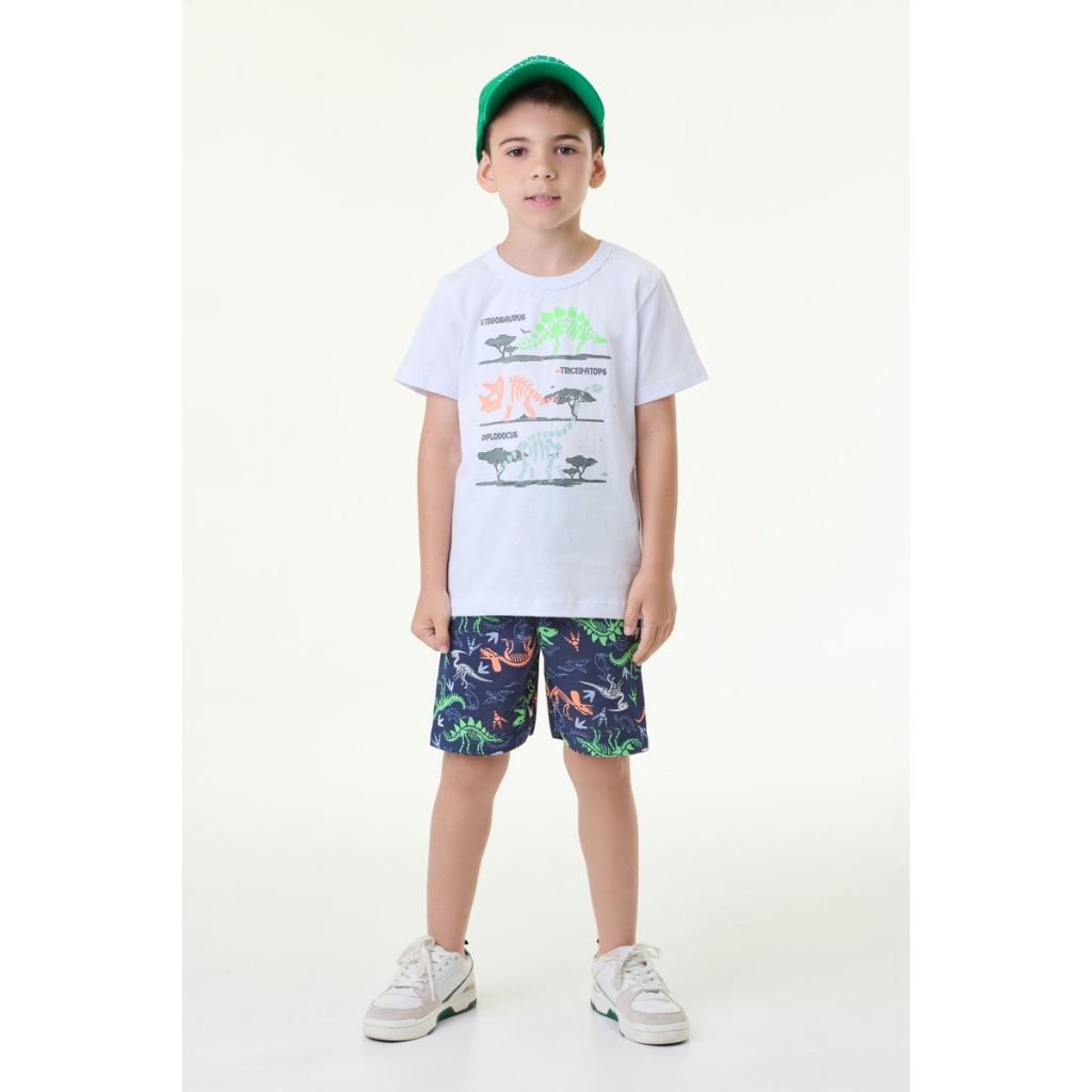 Conjunto Infantil Masculino Silk Dino Brilha no escuro Tam 2 ao 14 anos