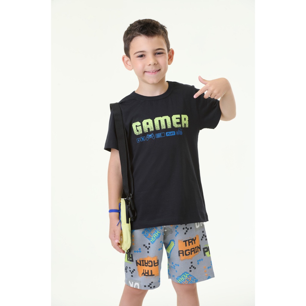 Conjunto Infantil Masculino Silk Gamer Dark Brilha no escuro Tam 2 ao 14 anos