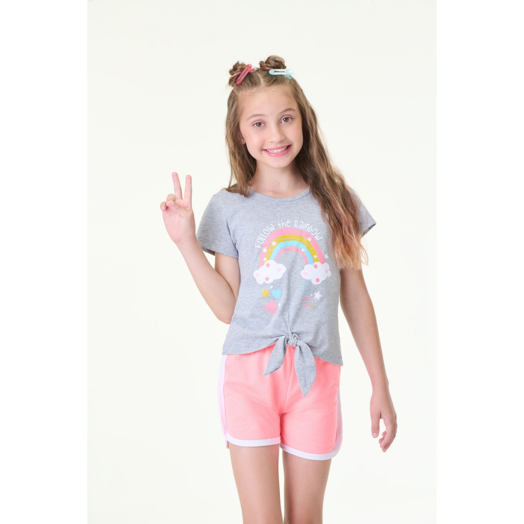 Conjunto Infantil Feminino Silk Arco-Íris Tam 1 ao 14 anos