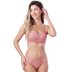 Z&D Lingerie Conjunto Sem Aro Com Renda e Bojo Calcinha Tanga 8017