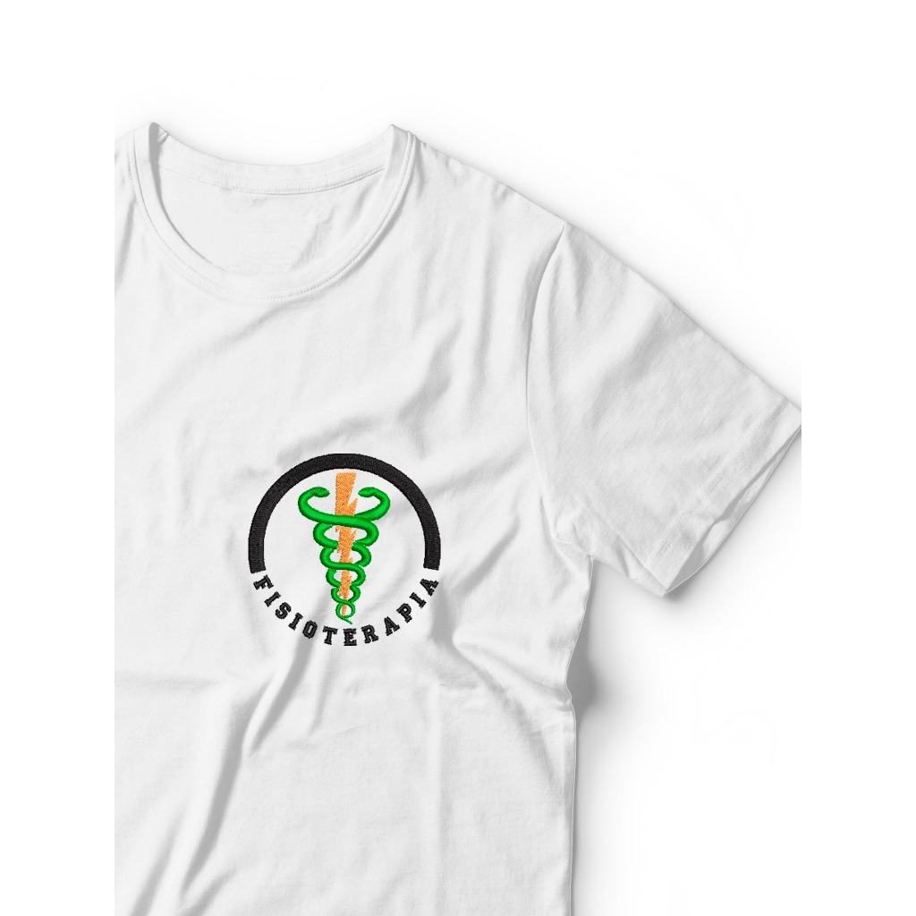 Camisa Fisioterapia Bordada Faculdade Fisioterapia Simbolo Malha PV Antipilling T-shirt Camiseta