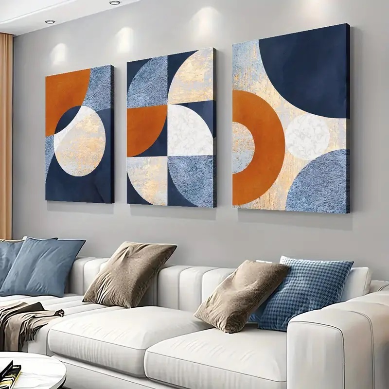 Quadro decorativo 3 peças 40x60 Geométrica Abstrata Moderna azul marrom decoração para casa sala quarto hall em Oferta na Shopee