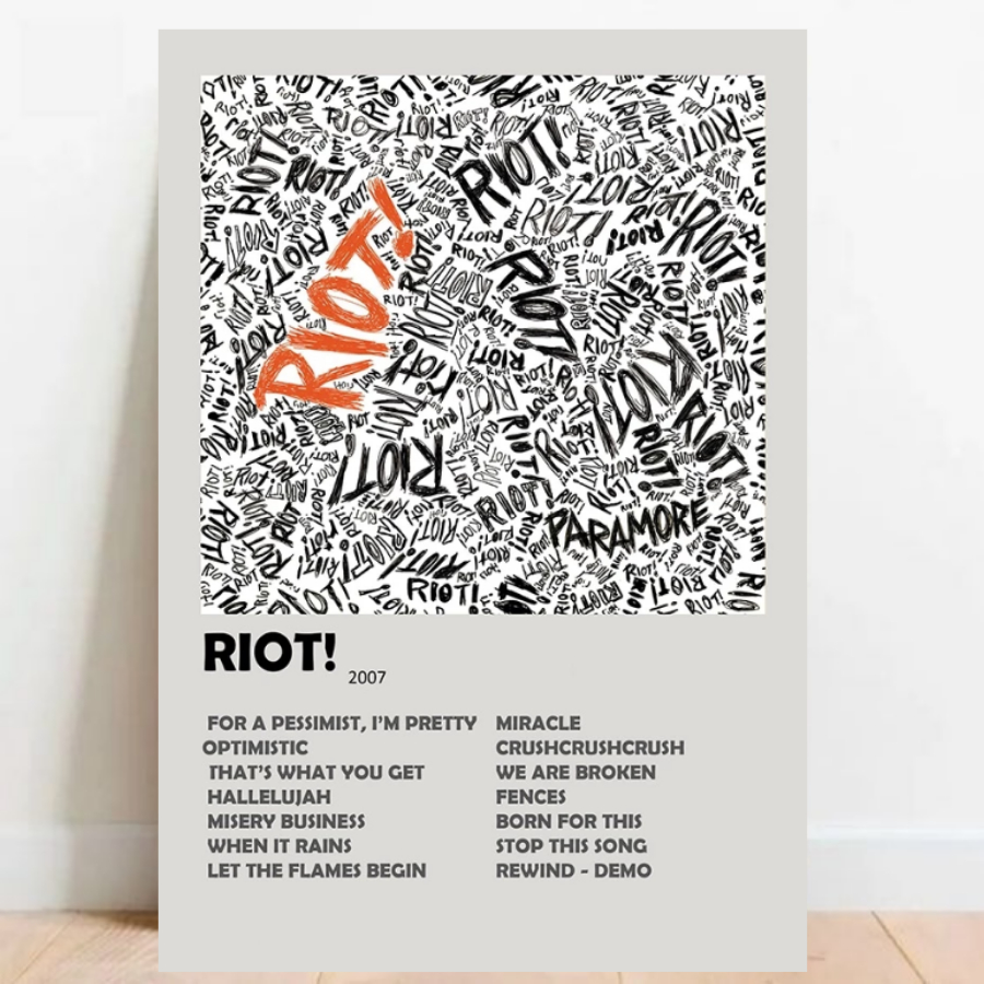 Quadro Placa Decorativa Paramore Riot Albuns com moldura Branca ou Preta