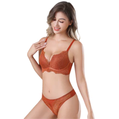 Z&D Lingerie Conjunto Sem Aro Com Bojo e Renda Calcinha Fio Dental 8037