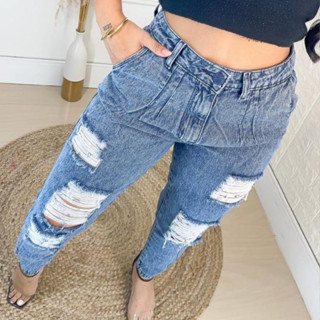 Calça MOM Jeans Premium Feminina Cós Alto Tecido Grosso em Oferta na Shopee