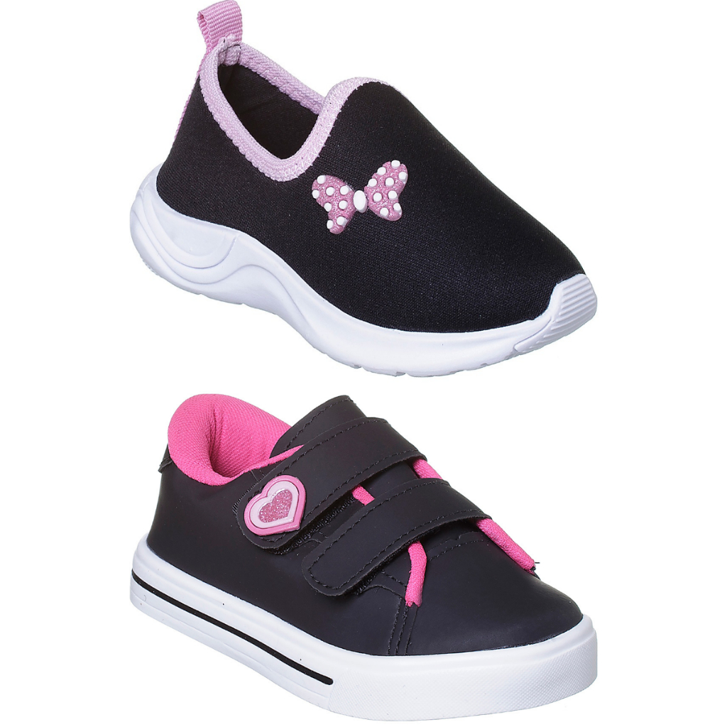 Kit 2 tênis infantil feminino calçado leve confortável moda voltas aulas