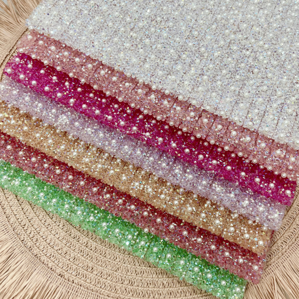 Manta de Strass com Pérola 5 Tiras/Fileiras de 1cm x 40cm