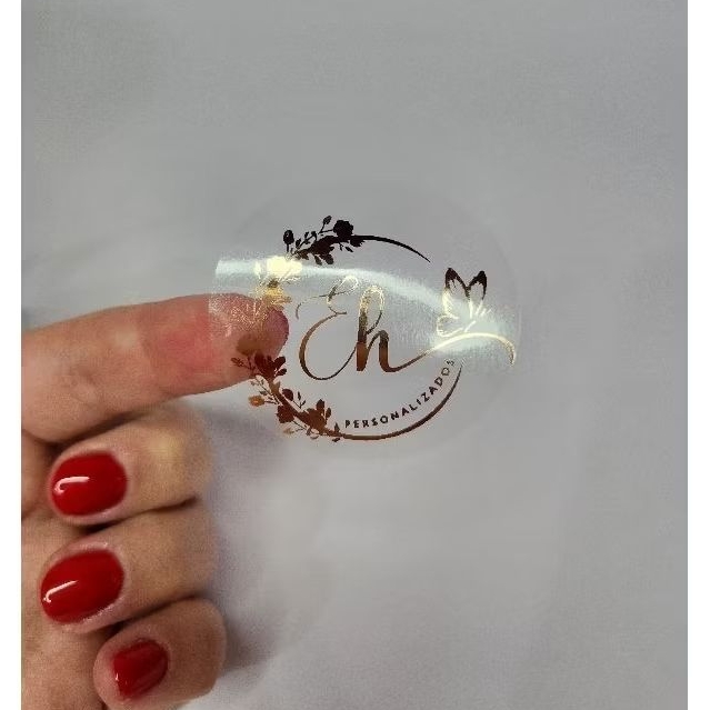 Adesivos/ Etiquetas PERSONALIZADOS fundo TRANSPARENTE com estampa METÁLICA DOURADA OU PRATA! em Oferta na Shopee