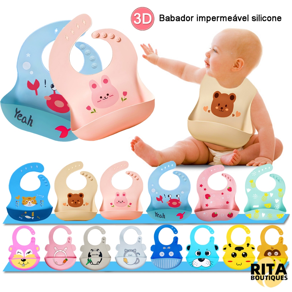 Kit Babador De Silicone Bebê Impermeável Cata Migalhas Infantil Menina Bandana Blw Rosa Bu...